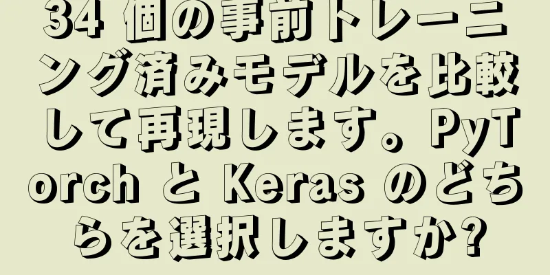 34 個の事前トレーニング済みモデルを比較して再現します。PyTorch と Keras のどちらを選択しますか?