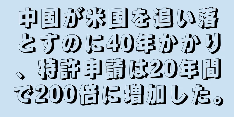 中国が米国を追い落とすのに40年かかり、特許申請は20年間で200倍に増加した。