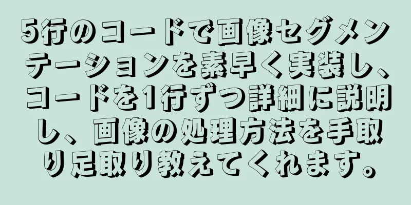 5行のコードで画像セグメンテーションを素早く実装し、コードを1行ずつ詳細に説明し、画像の処理方法を手取り足取り教えてくれます。