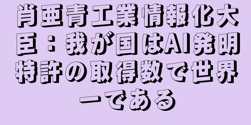 肖亜青工業情報化大臣：我が国はAI発明特許の取得数で世界一である