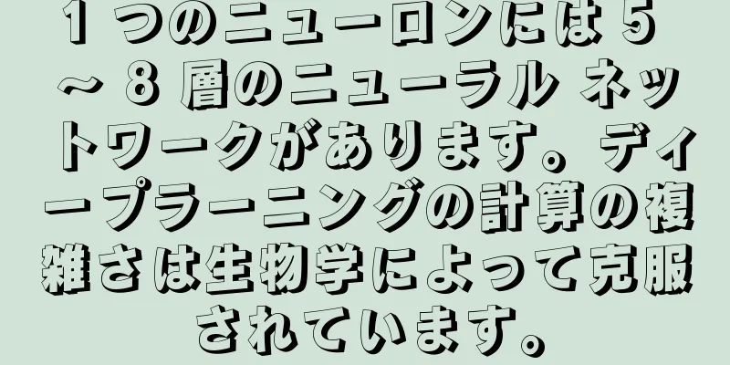 1 つのニューロンには 5 ～ 8 層のニューラル ネットワークがあります。ディープラーニングの計算の複雑さは生物学によって克服されています。