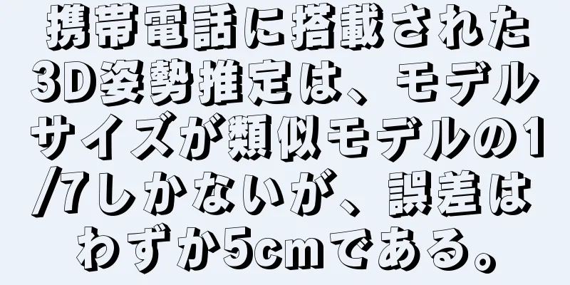 携帯電話に搭載された3D姿勢推定は、モデルサイズが類似モデルの1/7しかないが、誤差はわずか5cmである。