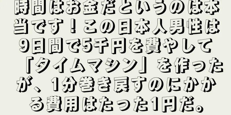 時間はお金だというのは本当です！この日本人男性は9日間で5千円を費やして「タイムマシン」を作ったが、1分巻き戻すのにかかる費用はたった1円だ。