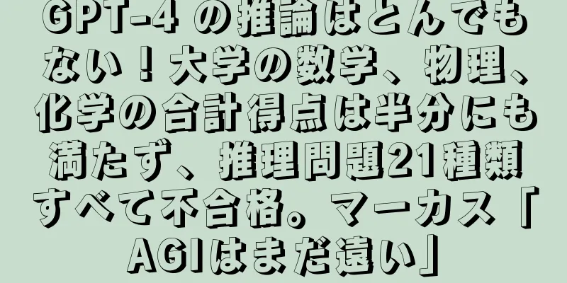 GPT-4 の推論はとんでもない！大学の数学、物理、化学の合計得点は半分にも満たず、推理問題21種類すべて不合格。マーカス「AGIはまだ遠い」