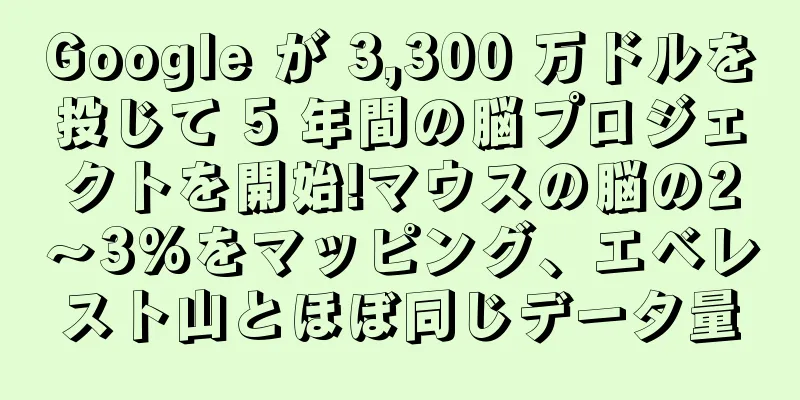 Google が 3,300 万ドルを投じて 5 年間の脳プロジェクトを開始!マウスの脳の2～3%をマッピング、エベレスト山とほぼ同じデータ量