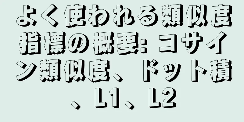 よく使われる類似度指標の概要: コサイン類似度、ドット積、L1、L2