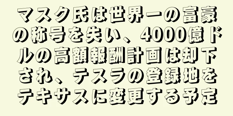 マスク氏は世界一の富豪の称号を失い、4000億ドルの高額報酬計画は却下され、テスラの登録地をテキサスに変更する予定