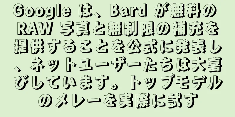 Google は、Bard が無料の RAW 写真と無制限の補充を提供することを公式に発表し、ネットユーザーたちは大喜びしています。トップモデルのメレーを実際に試す