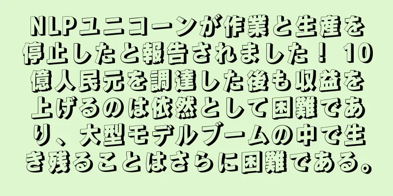 NLPユニコーンが作業と生産を停止したと報告されました！ 10億人民元を調達した後も収益を上げるのは依然として困難であり、大型モデルブームの中で生き残ることはさらに困難である。