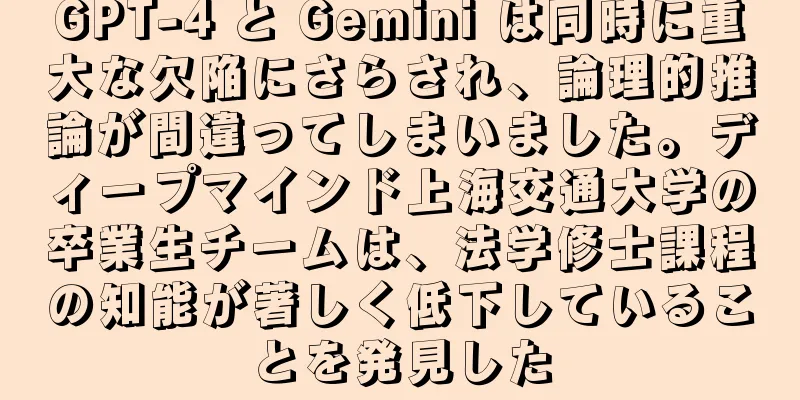 GPT-4 と Gemini は同時に重大な欠陥にさらされ、論理的推論が間違ってしまいました。ディープマインド上海交通大学の卒業生チームは、法学修士課程の知能が著しく低下していることを発見した